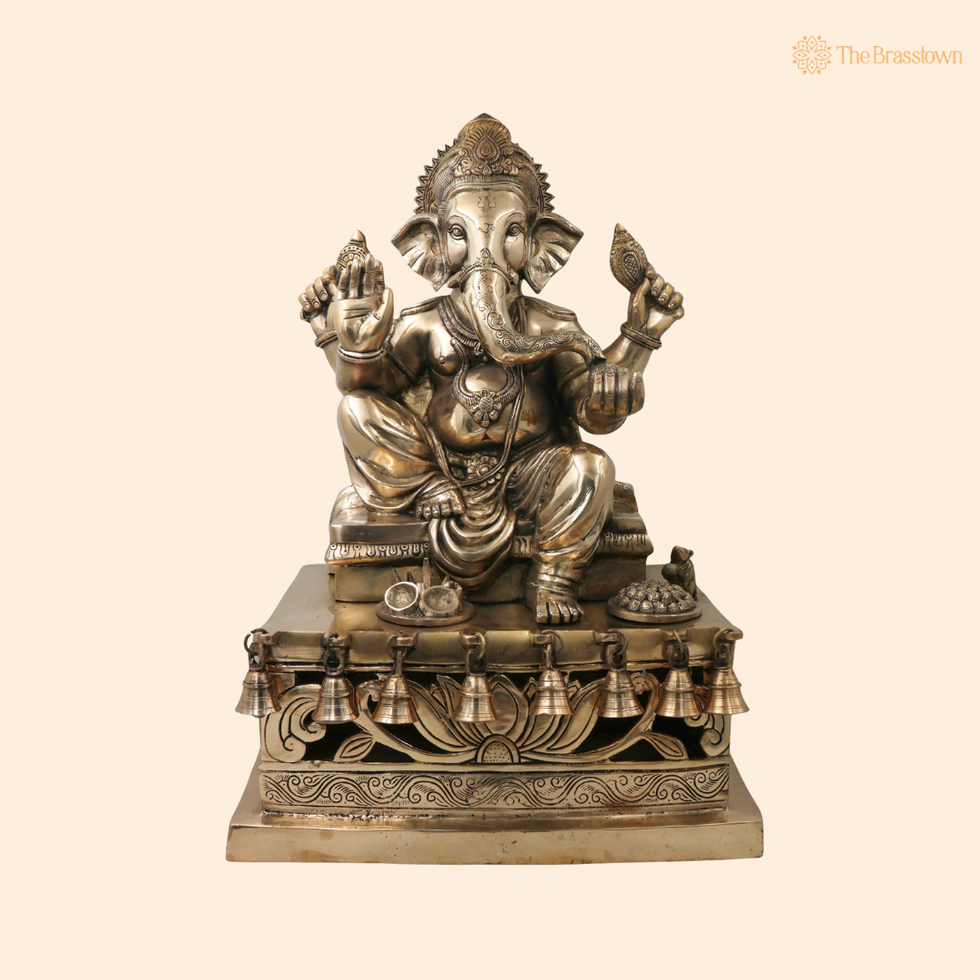 Brass Ganesha Idol – Traditional Chola Style Ganapati Vinayaka Murti for Pooja, Home Mandir, Décor &amp; Gifting 21 Inch