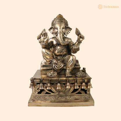 Brass Ganesha Idol – Traditional Chola Style Ganapati Vinayaka Murti for Pooja, Home Mandir, Décor &amp; Gifting 21 Inch