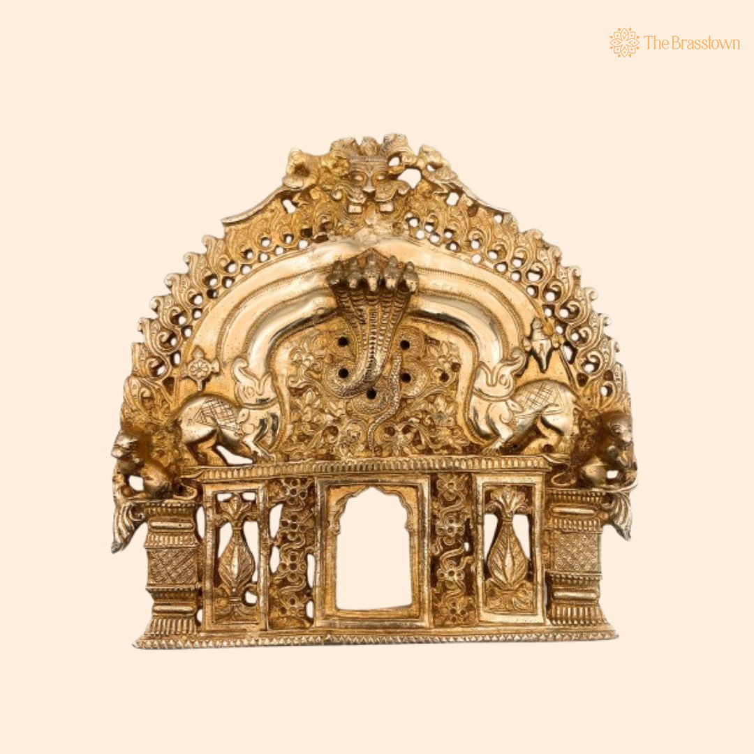 Ornate Antique Brass Temple Backdrop Frame 8 Inch