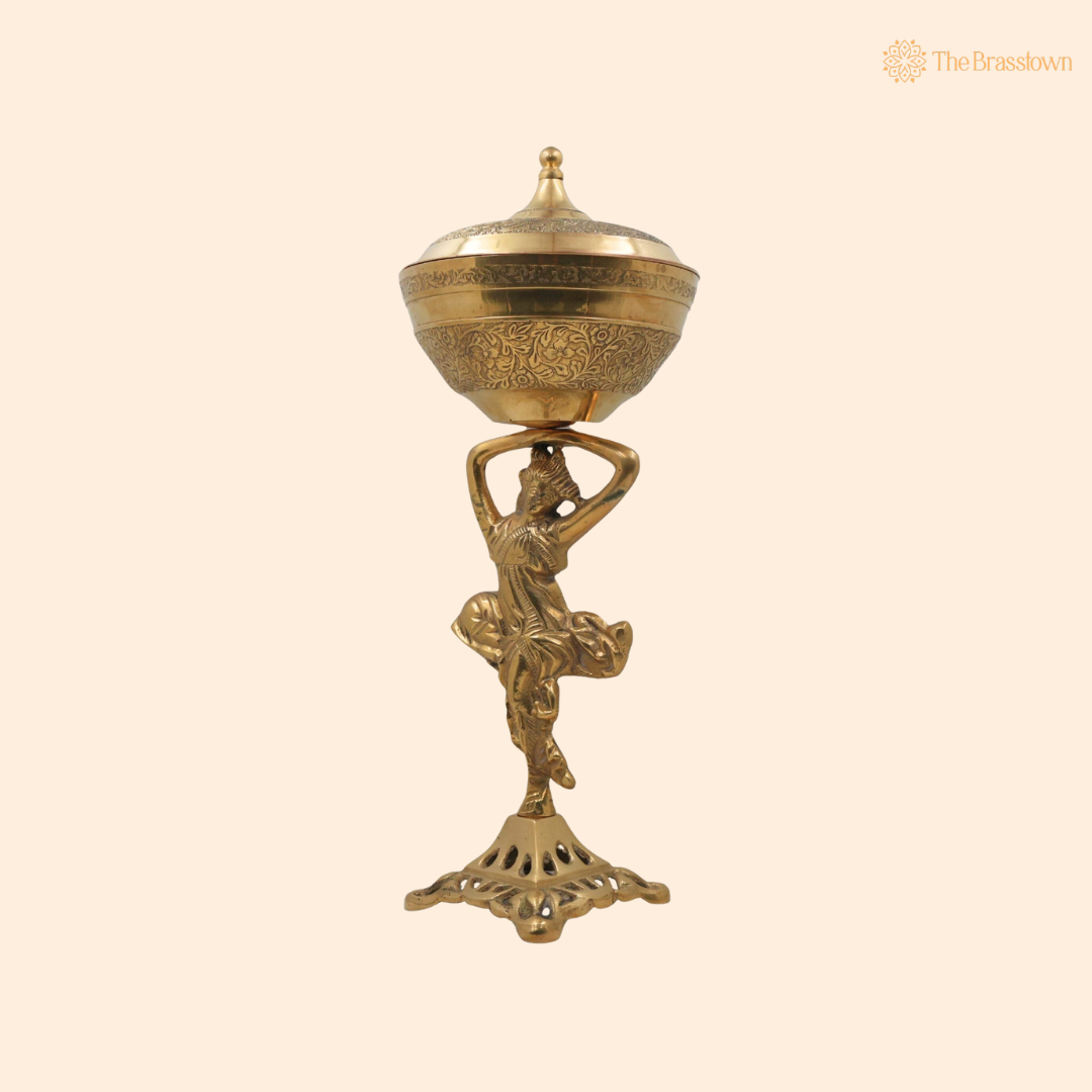 Handmade Brass Fruit Bowl – Traditional Peetal Phal Dani, Pital Phal Thali &amp; Decorative Brass Bowl for Pooja, Home Décor &amp; Serving 14 Inch