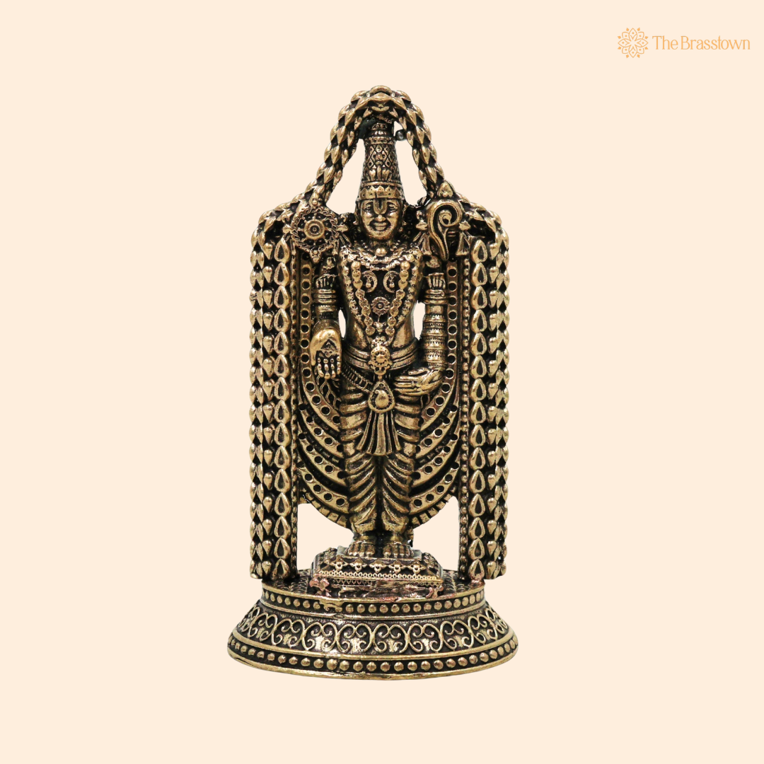 Brass Venkateshvara Idol WIth Frame 3.5 Inch front view – pure brass handcrafted India
