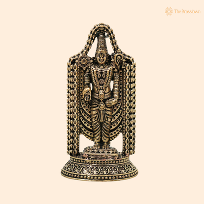 Brass Venkateshvara Idol WIth Frame 3.5 Inch front view – pure brass handcrafted India