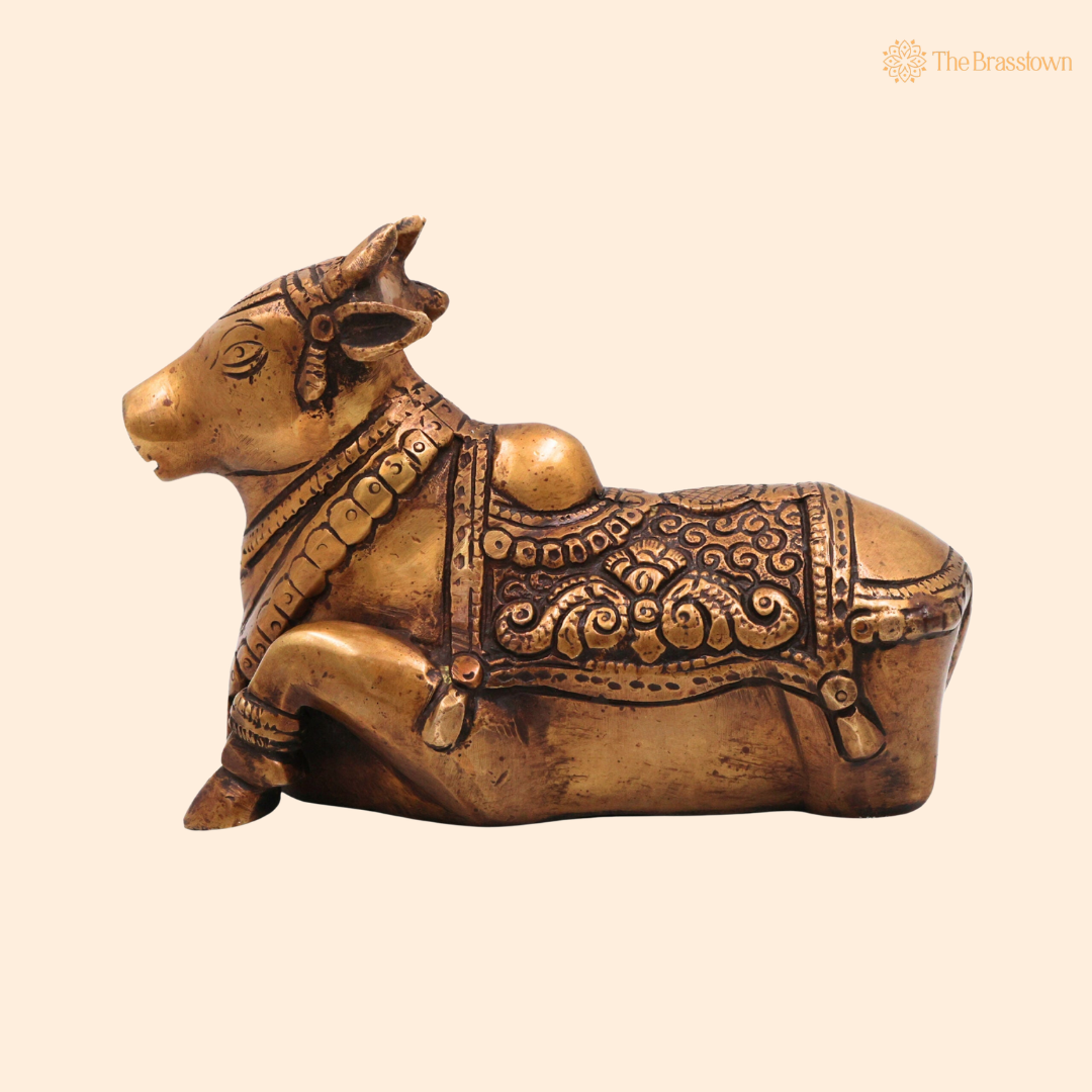 Brass Shiva’s Nandi Sculpture Idol 4.5 Inch front view – pure brass handcrafted India