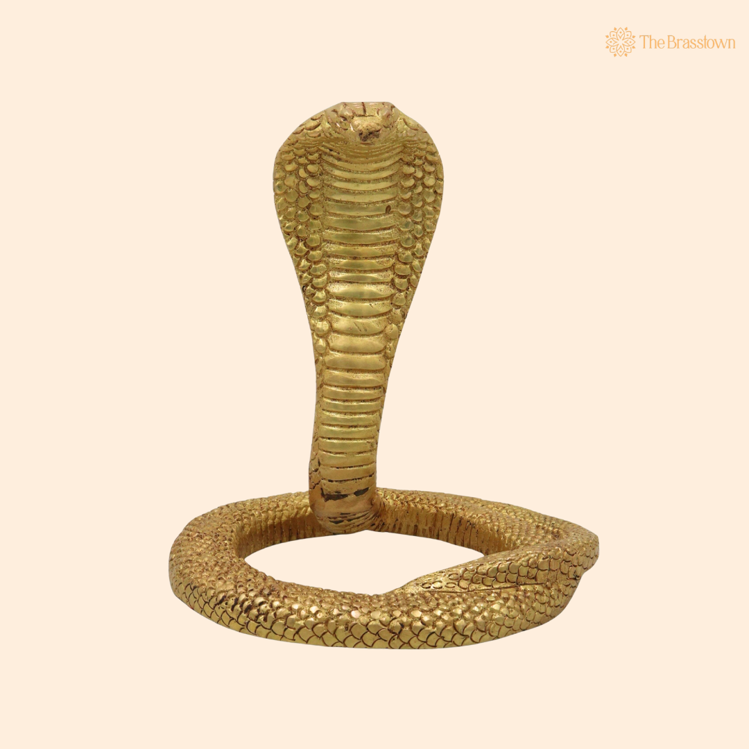 Brass Snake Handcrafted Naag Devta Idol – Unique Naag Devta Murti for Pooja, Vastu, Home Mandir, Spiritual Décor &amp; Traditional Gifting 7.5 Inch