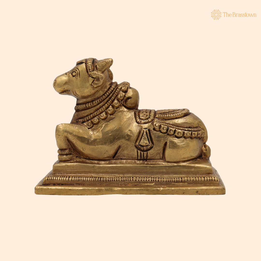 Brass Shiva’s Nandi Sculpture Idol – Sacred Nandi Statue for Puja &amp; Home Mandir Décor 3 Inch