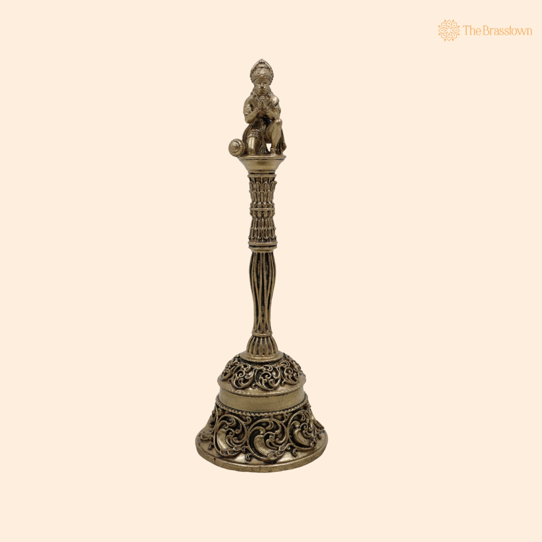 Brass Hanuman Ghanti 5.5 Inch front view – pure brass handcrafted India