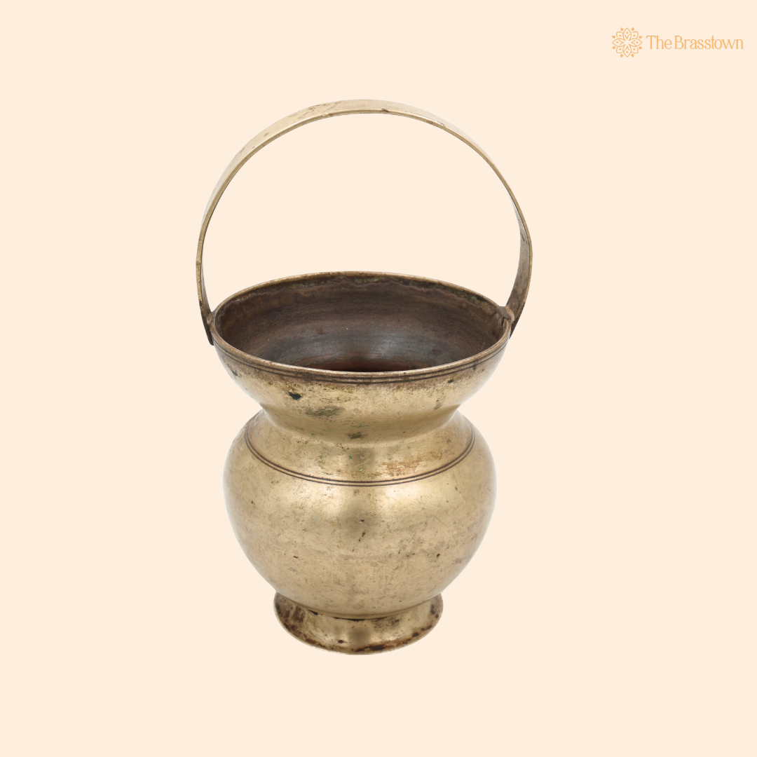 Handcrafted Brass Kamandalu Kalash – Traditional Pital Gangajali Kamandal for Puja, Ganga Jal Storage, Rishi Muni Kalash &amp; Hindu Rituals 10 Inch