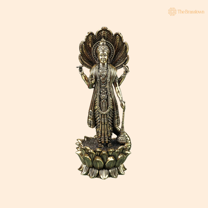Handcrafted Brass Maha Vishnu Idol – Lord Narayana Perumal Murti for Home Temple, Pooja &amp; Spiritual Decor 11 Inch