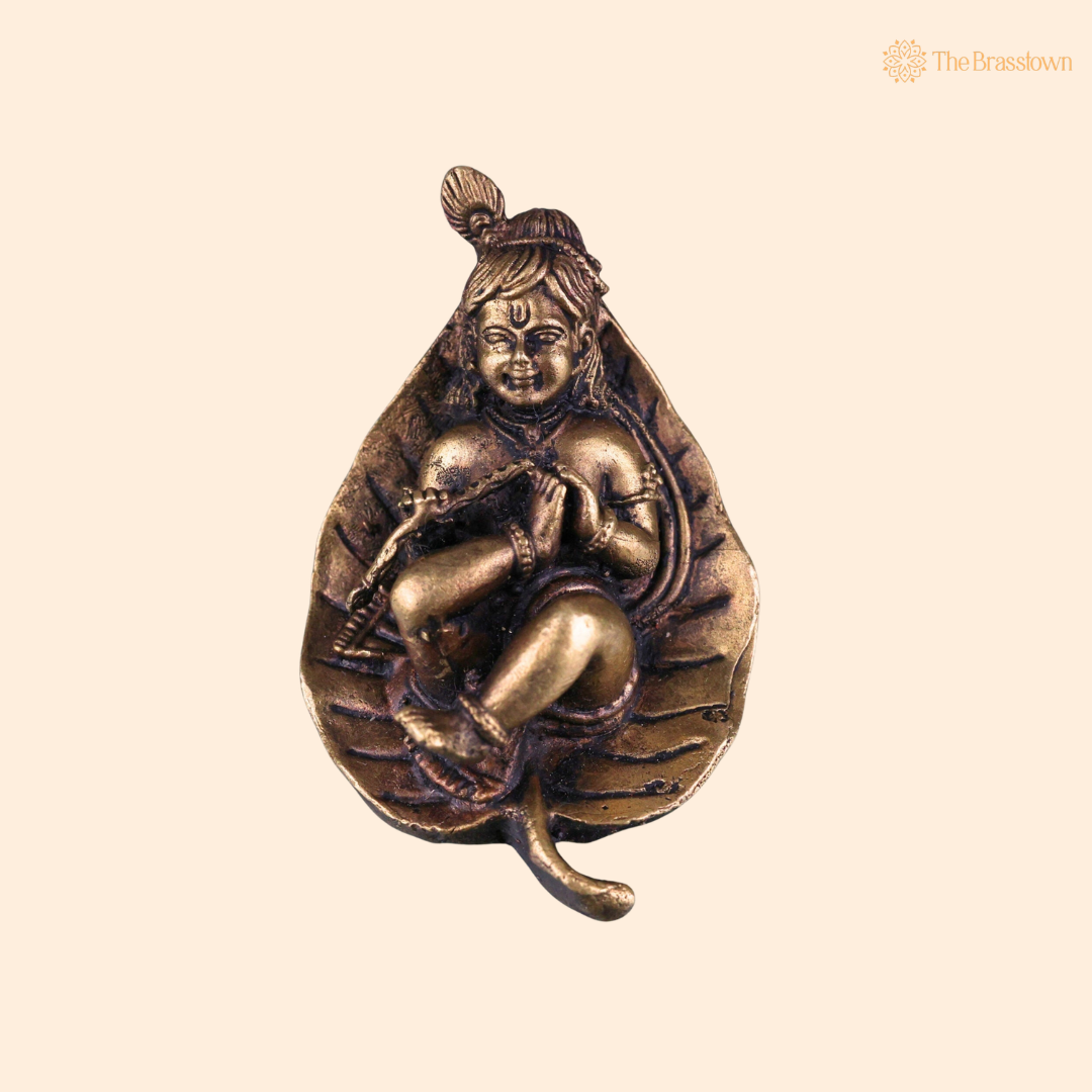 Brass Bal Krishna Idol on 1 Inch front view – pure brass handcrafted India