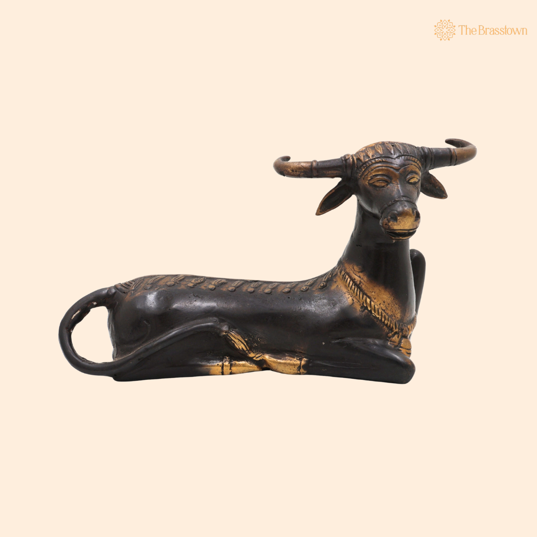 Handcrafted Brass Nandi Statue – Sacred Nandi Bull Statue for Puja &amp; Home Mandir Décor 5.5 Inch