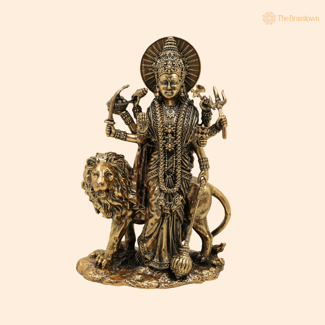 Handcrafted Brass Maa Durga Idol 6 Inch front view – pure brass handcrafted India