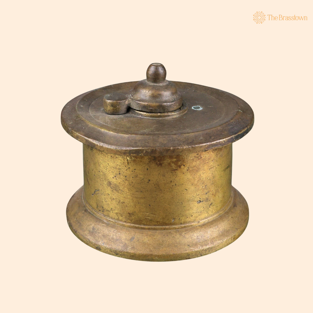 Handcrafted Brass Ink Pot – Vintage Peetal Kalamdan, Antique Pital Ink Well &amp; Traditional Kalam Daani Writing Collectible 3 Inch