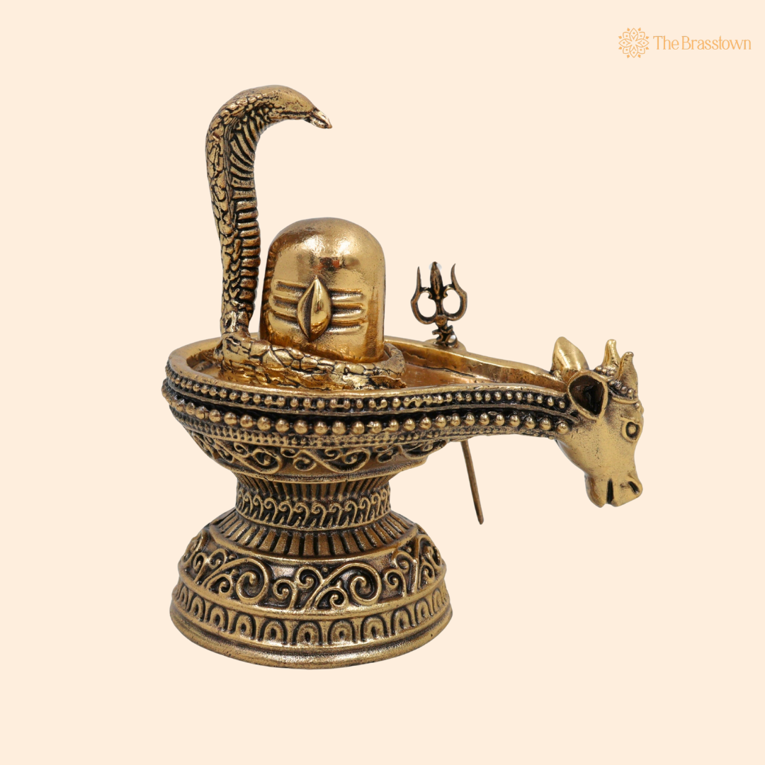 Brass Shivling with Nandi 4 Inch front view – pure brass handcrafted India