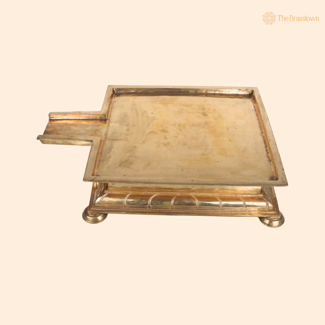 Handcrafted Brass Abhishek Patra For Shivling Abhishekam –  Traditional Abhishekam Plate, Tirumanjanam Stand &amp; Temple Pooja Vessel for Shivling and Deity Worship 4.5 Inch