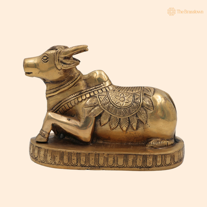 Brass Nandi Bull Idol 4.5 Inch front view – pure brass handcrafted India