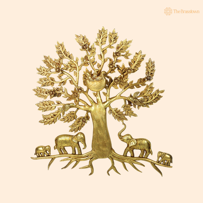 Brass Kalpavriksha Tree of Life Wall Hanging – Sacred Vastu &amp; Feng Shui Peetal Décor for Home, Living Room &amp; Pooja Space 25.5 Inch