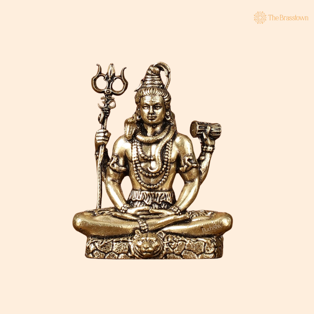 Brass Lord Shiva Idol 2 Inch front view – pure brass handcrafted India