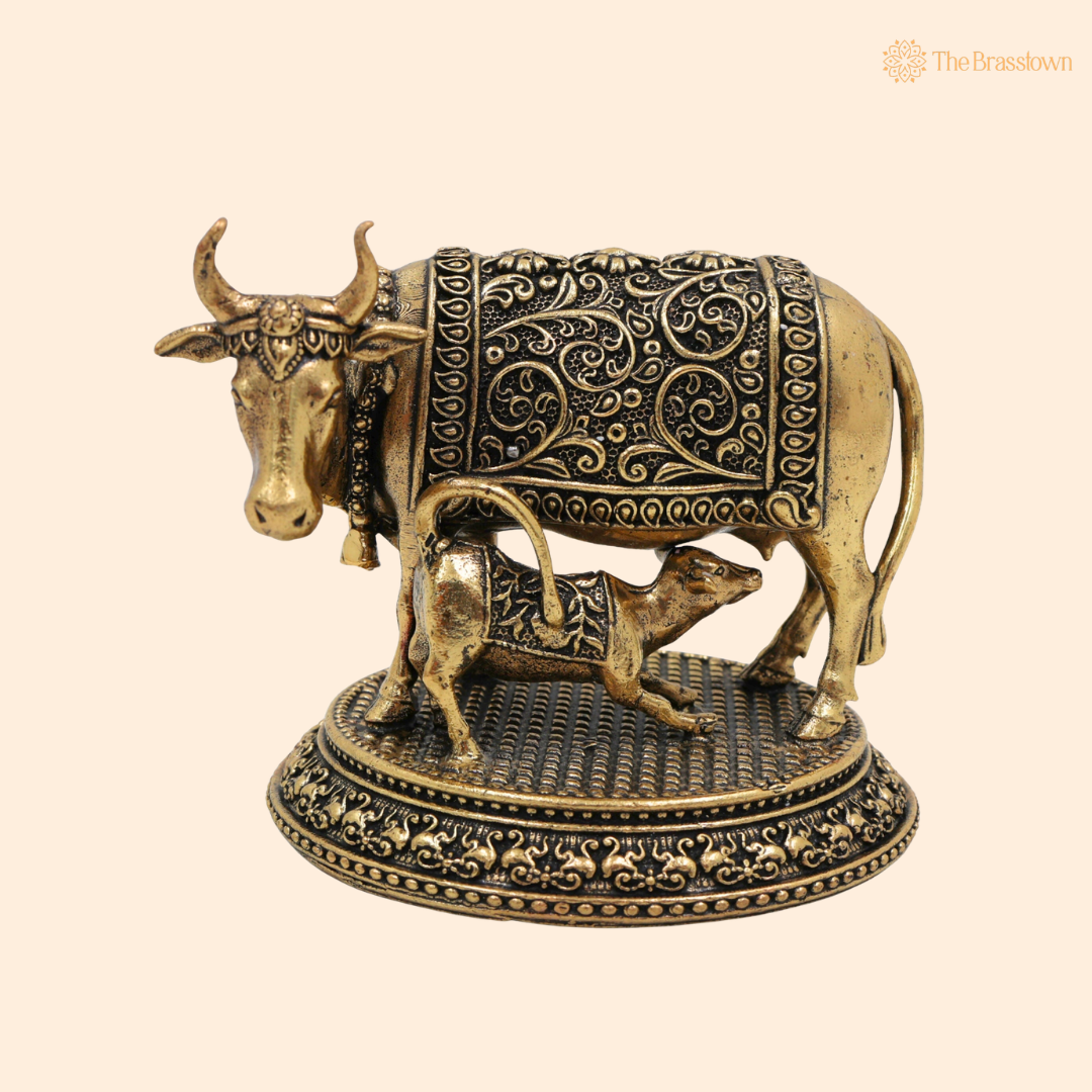 Handcrafted Brass Kamadhenu Idol 3 Inch front view – pure brass handcrafted India