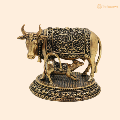 Handcrafted Brass Kamadhenu Idol 3 Inch front view – pure brass handcrafted India
