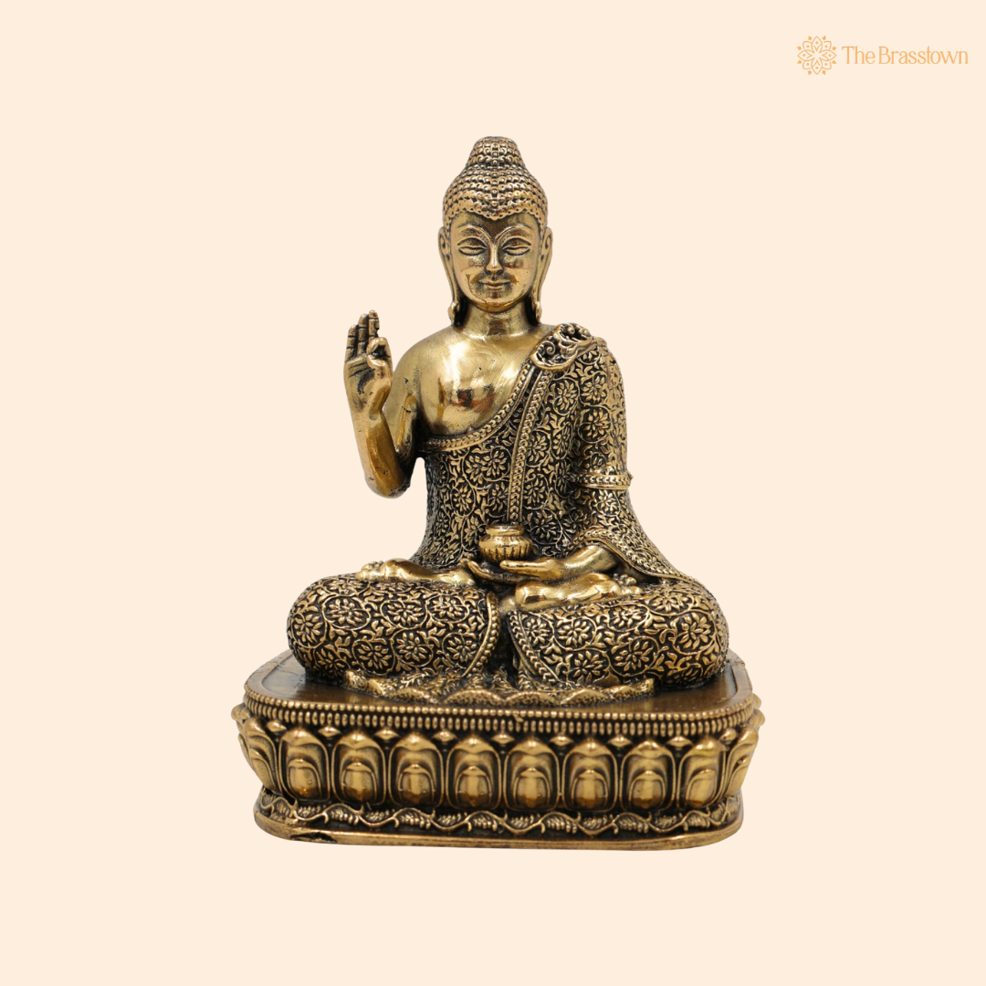Handcrafted Brass Buddha in Meditation 4.5 Inch front view – pure brass handcrafted India