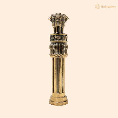 Brass Handcrafted Ashoka Stambh Idol – Traditional National Emblem Lion Capital Decorative Showpiece for Home &amp; Office Décor 6 Inch