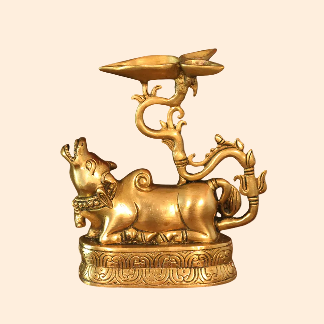 Handcrafted Brass Balinese Oil Lamp 7 Inch front view – pure brass handcrafted India