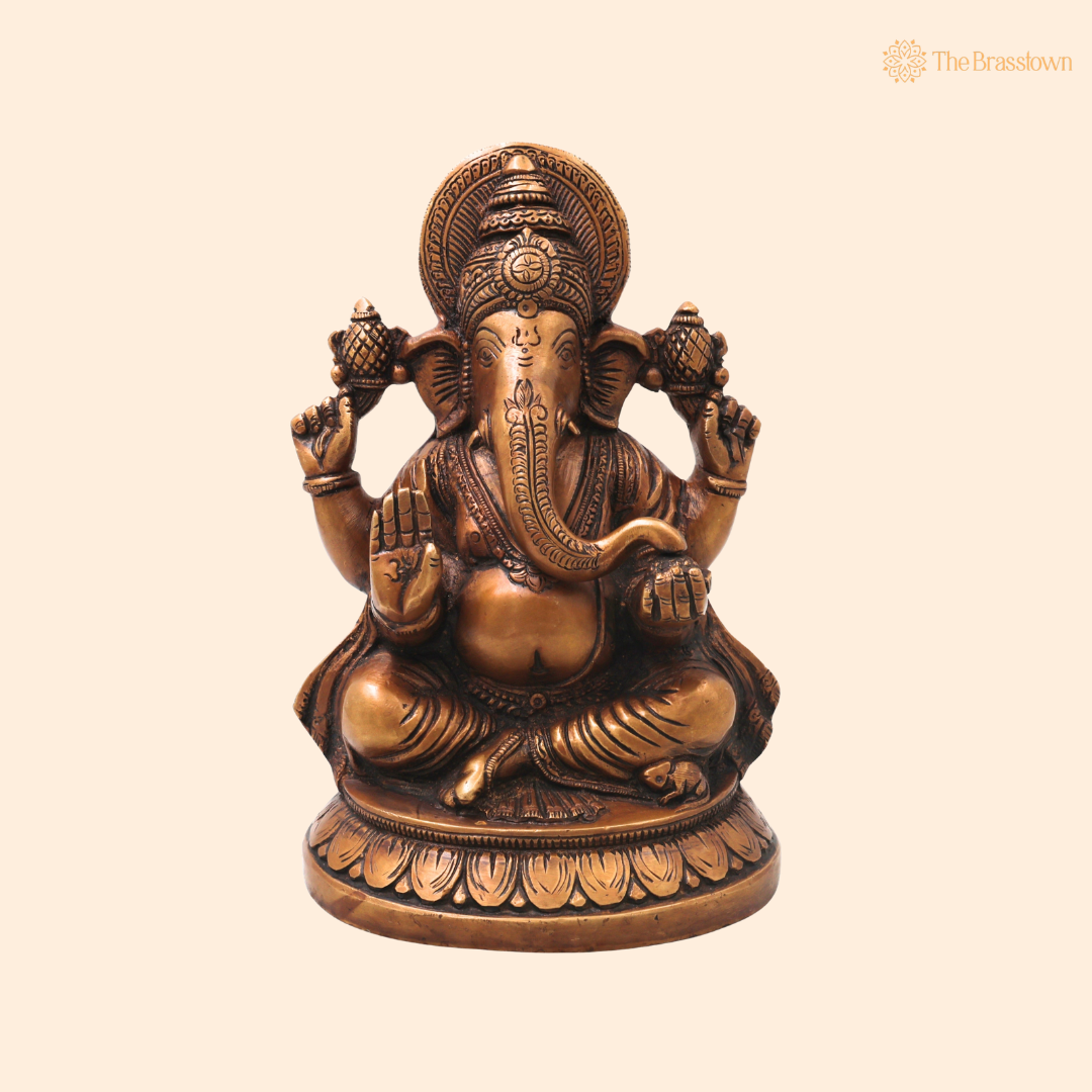 Brass Ganesha Ganapati Idol – Traditional Chola Style Ganapati Vinayaka Murti for Pooja, Home Mandir, Décor &amp; Gifting 9 Inch