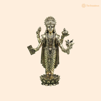 Brass Dhanvantari Idol 6 Inch front view – pure brass handcrafted India