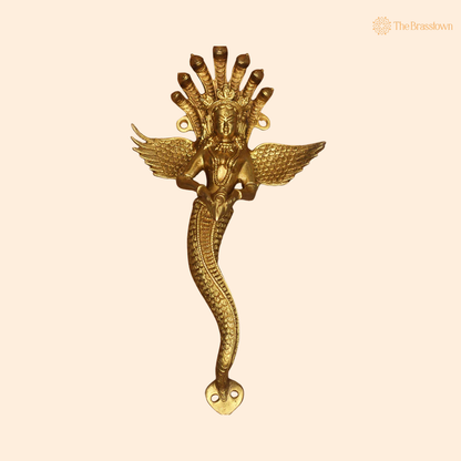 Handcrafted Brass Nagkanya Door Handle 14 Inch front view – pure brass handcrafted India