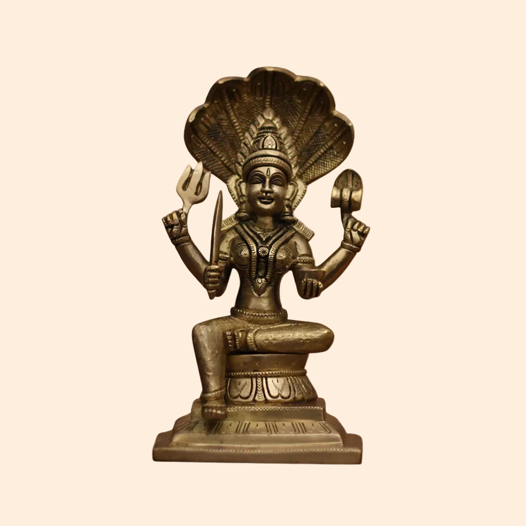 Handcrafted Brass Goddess Mariamman Idol 9.5 Inch front view – pure brass handcrafted India
