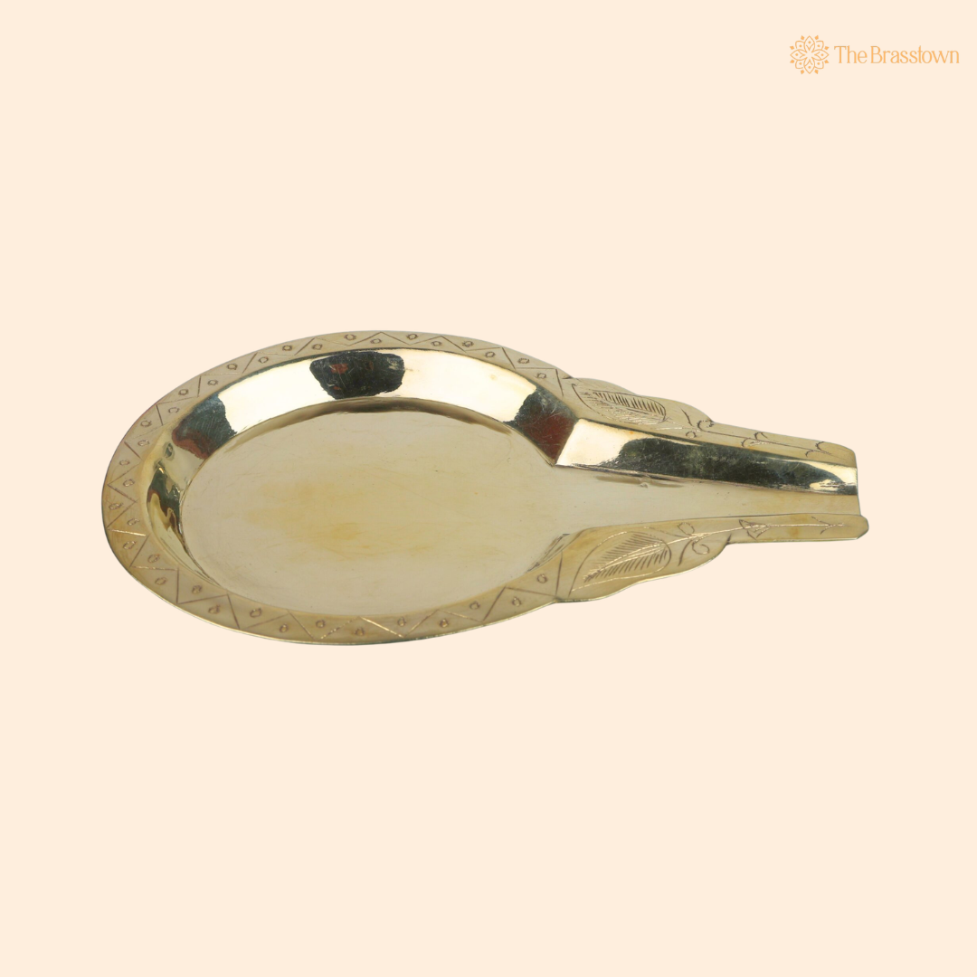 Brass Abhishek Patra with Somasutra –  Abhishekam Plate, Tirumanjanam Stand &amp; Temple Pooja Vessel for Shivling and Deity Worship 8.5 Inch