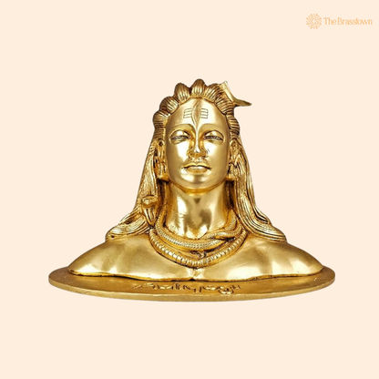 Brass Adiyogi Shiva Bust Statue 4 Inch front view – pure brass handcrafted India