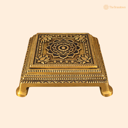 Brass Chowki for Puja 5 Inch front view – pure brass handcrafted India