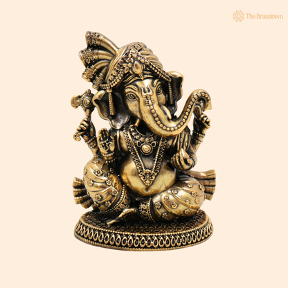 Brass Ganesha Idol 3 Inch front view – pure brass handcrafted India
