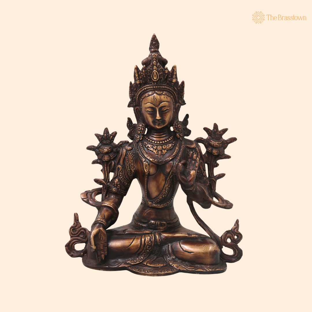Handcrafted Brass White Tara Devi Idol – Handcrafted Traditional Unique Chola Style Tara Maa Murti for Pooja, Home Mandir, Spiritual Décor &amp; Gifting 11 Inch