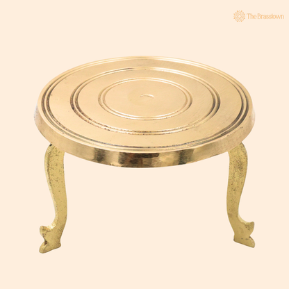 Brass Round Pooja Chowki 4 Inch front view – pure brass handcrafted India