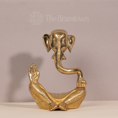 Golden Brass Ganesha in a Meditative Pose – Handcrafted Sculpture for Home Decor