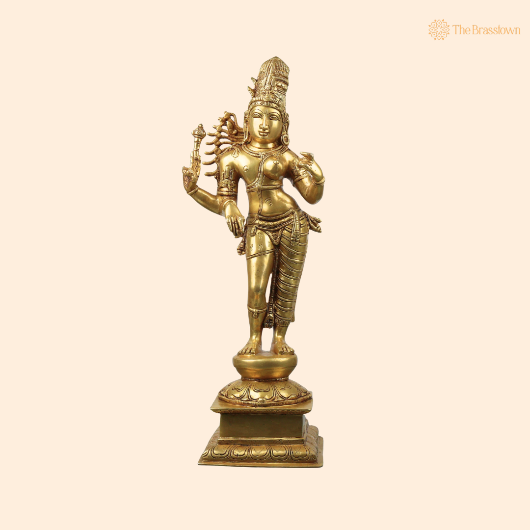 Brass Ardhanarishwar Idol – Shiva Shakti Ardhanarishvara Murti, Handcrafted Peetal Divine Statue for Pooja, Home Mandir &amp; Spiritual Décor 21 Inch
