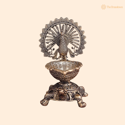 Brass Superfine Designer Peacock Diya 3.5 Inch front view – pure brass handcrafted India