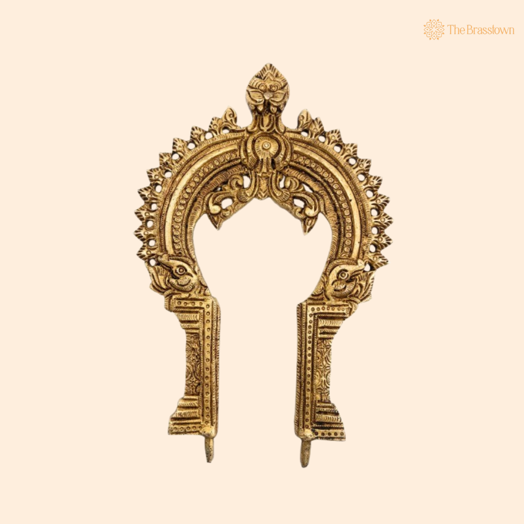 Antique Brass Arch with Intricate Peacock Design 7.5 Inch
