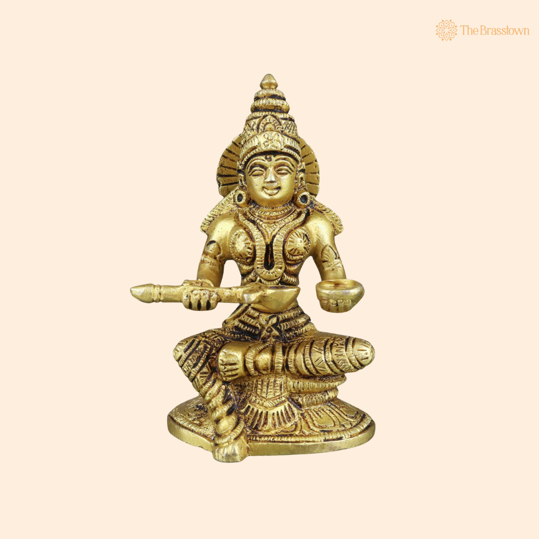 Brass Annapurna Devi Idol 5 Inch front view – pure brass handcrafted India