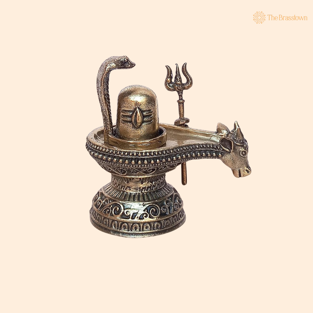 Brass Nandi Mukh Shivling with 2.5 Inch front view – pure brass handcrafted India