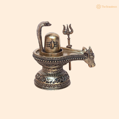 Brass Nandi Mukh Shivling with 2.5 Inch front view – pure brass handcrafted India