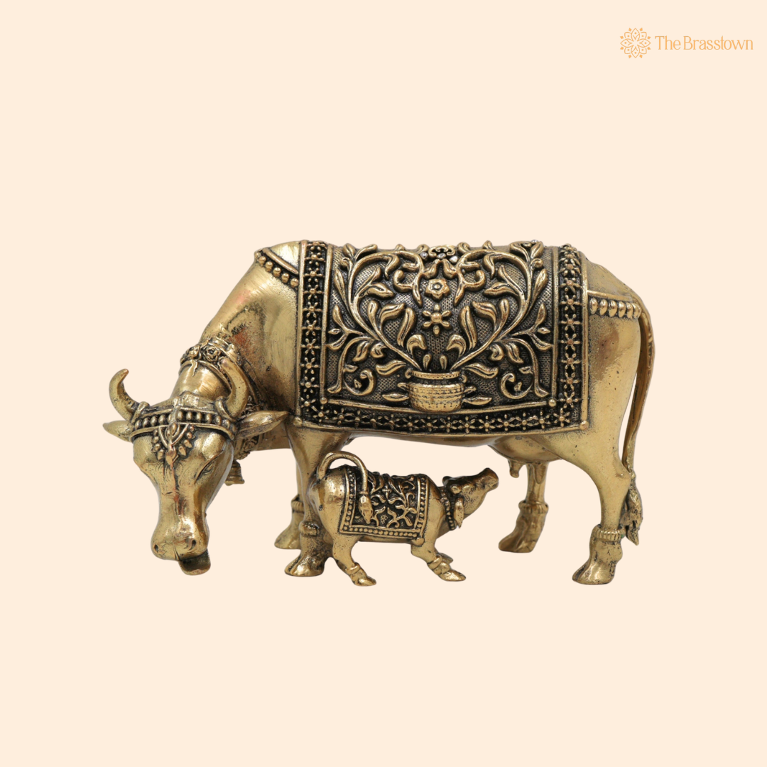 Handcrafted Brass Kamadhenu Idol 2.5 Inch front view – pure brass handcrafted India