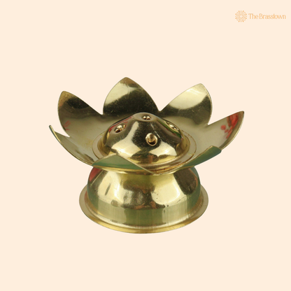Brass Lotus Agarbatti Holder – Peetal Incense Stick &amp; Dhoopbatti Stand for Pooja Room, Temple &amp; Home Décor 1.5 Inch