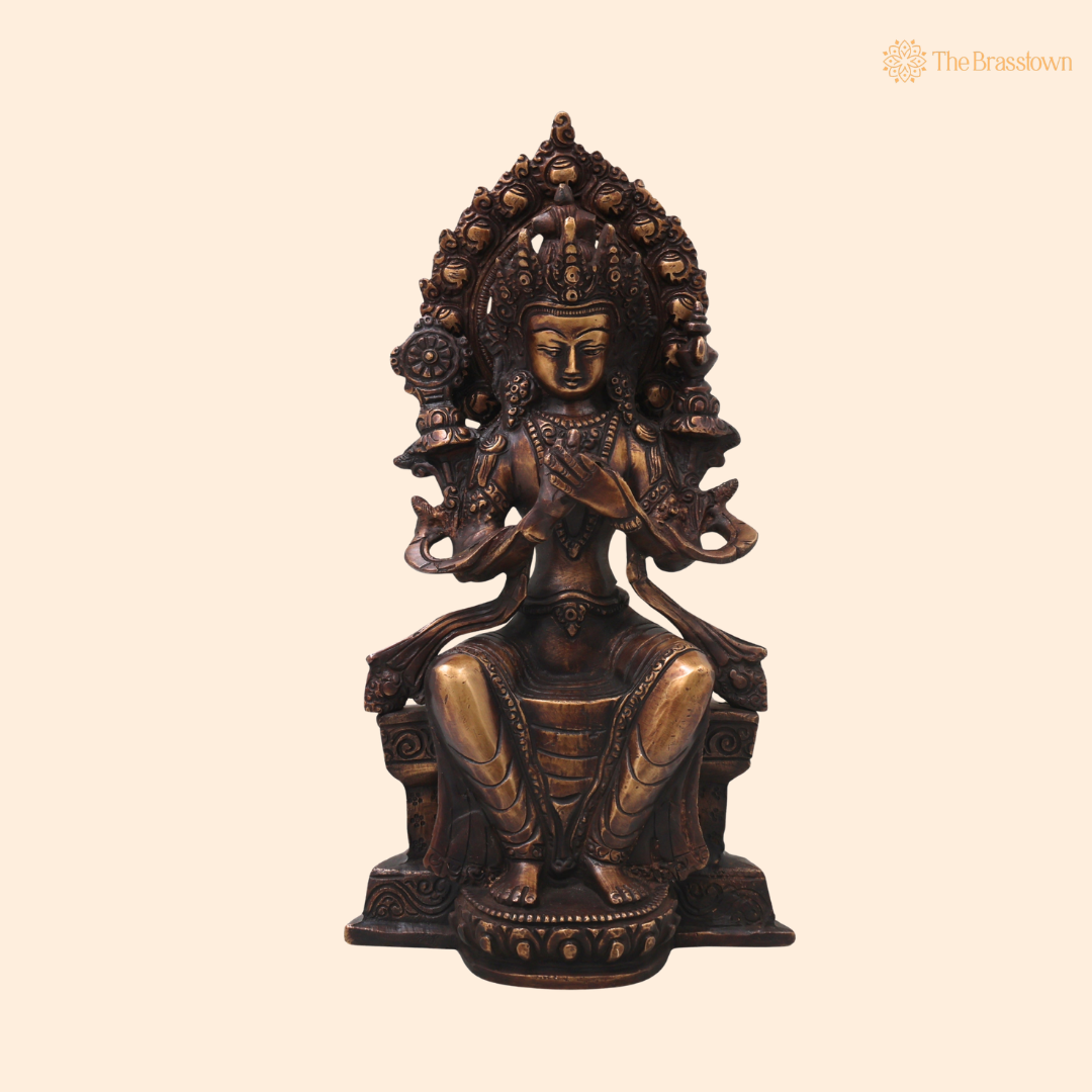 Brass Maitreya Buddha Idol – Handcrafted Buddha Ajita Bodhisattva Murti for Pooja, Home Décor &amp; Spiritual Gifting 10 Inch