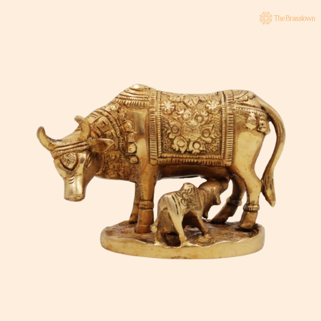 Handcrafted Brass Cow with Calf 3.5 Inch