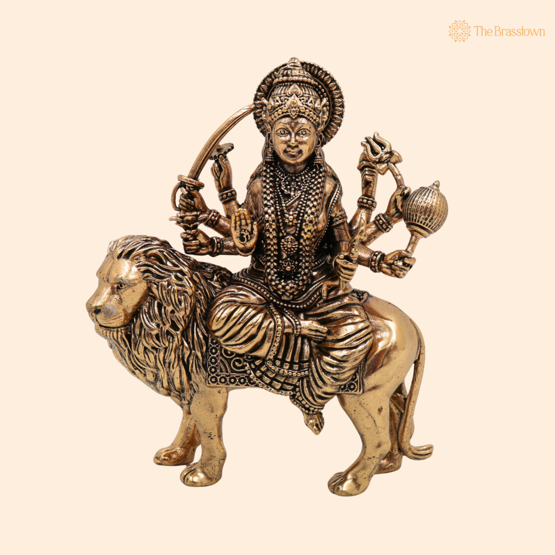 Brass Durga Maa Idol 6 Inch front view – pure brass handcrafted India