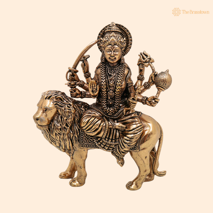 Brass Durga Maa Idol 6 Inch front view – pure brass handcrafted India