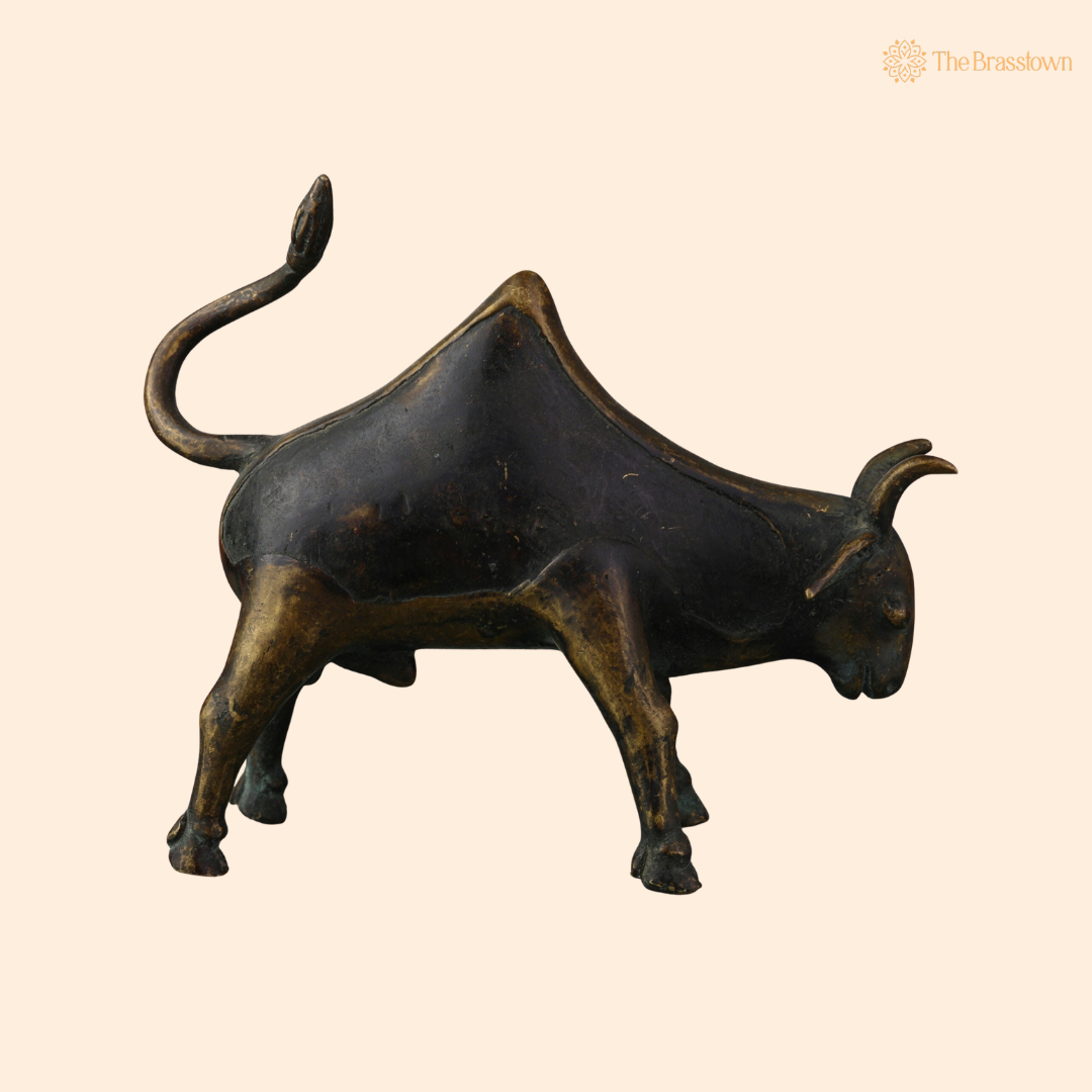 Brass Bull Idol – Handcrafted Sacred Nandi Bull Statue for Shivling, Puja &amp; Home Mandir Décor 5.5 Inch